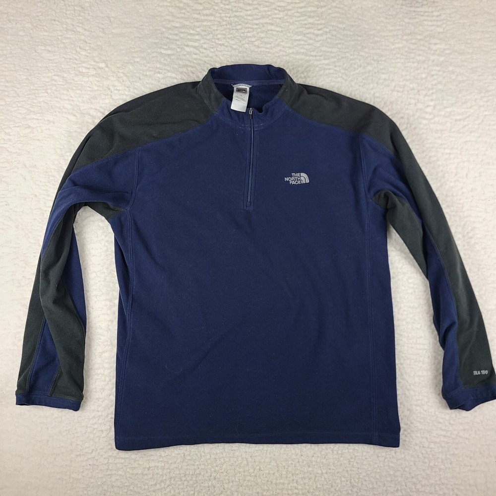 The North Face Fleece Sweater Mens Large Navy Blue Dark Gray Quarter Zip TKA 100